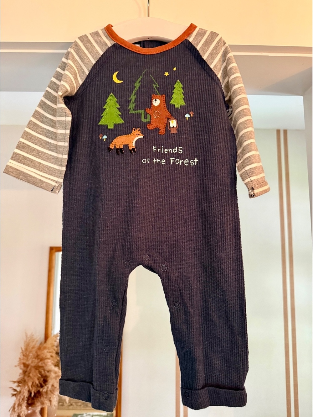 Mud Pie Forest Appliqué Romper Sz 6-9 Months NWT